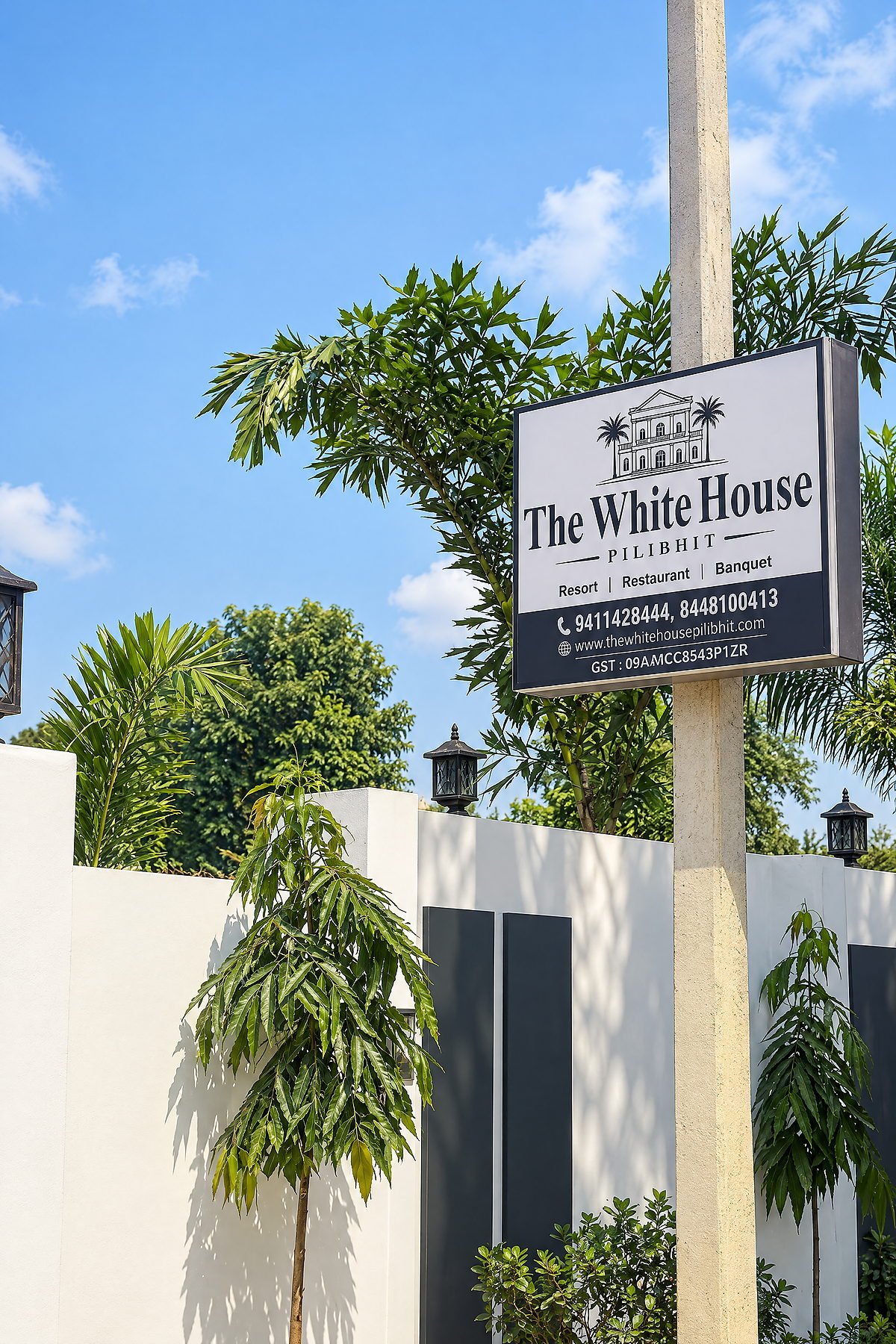 The White House Pilibhit signboard at the property entrance